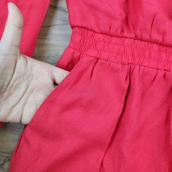 🍑Cals Coral & Cream Long Bell Sleeve Romper Shorts Large - Picture 8 of 12